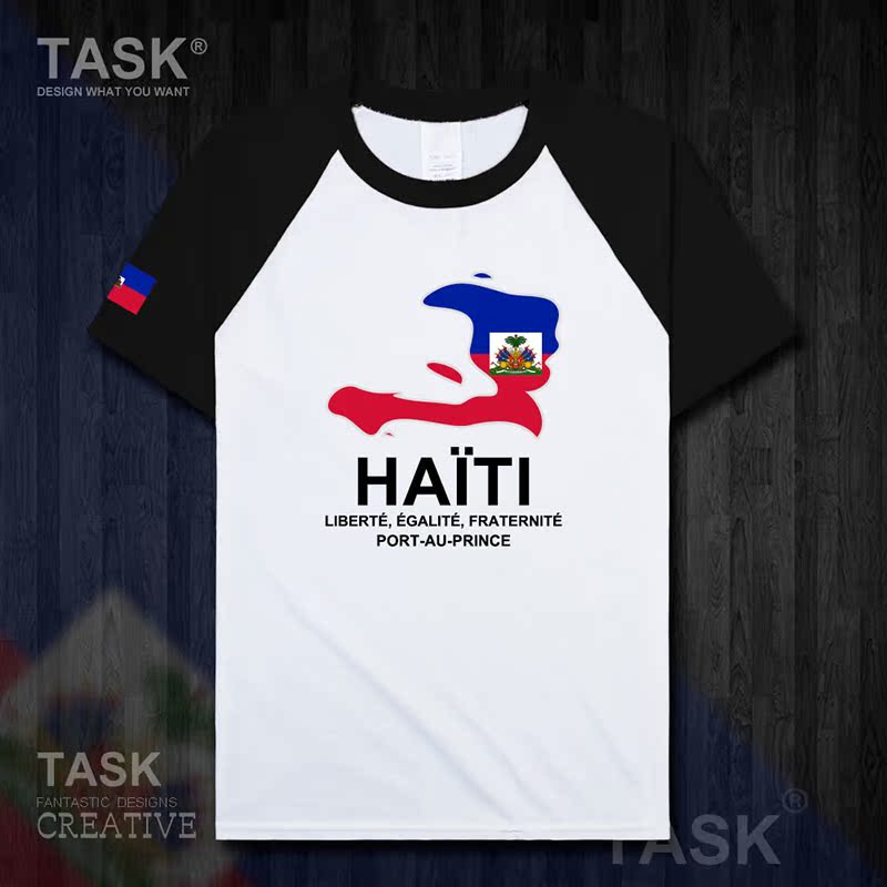 TASK Haiti Quốc Bản đồ Creative bông ngắn tay áo thun nam và nữ Casual thể thao Half-Sleeve Summer 50