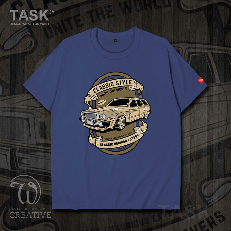 TASK hoài cổ Vintage xe cổ điển cổ điển xe ô tô cổ điển ngắn tay áo thun nam và t-shirt của phụ nữ triều 09 -0007