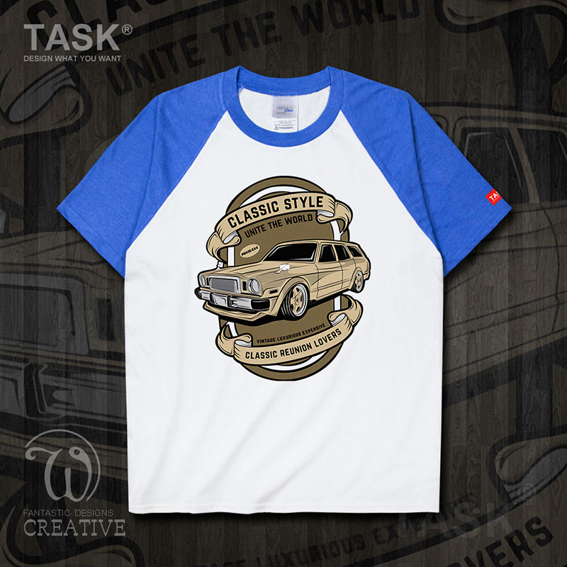 TASK hoài cổ Vintage xe cổ điển cổ điển xe ô tô cổ điển ngắn tay áo thun nam và t-shirt của phụ nữ triều 09 -0007