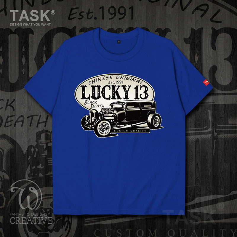 Fans TASK cổ điển Nostalgic Vintage Car Casual Loose ngắn SleeveT áo thun nam và nữ Trend áo thun 0007