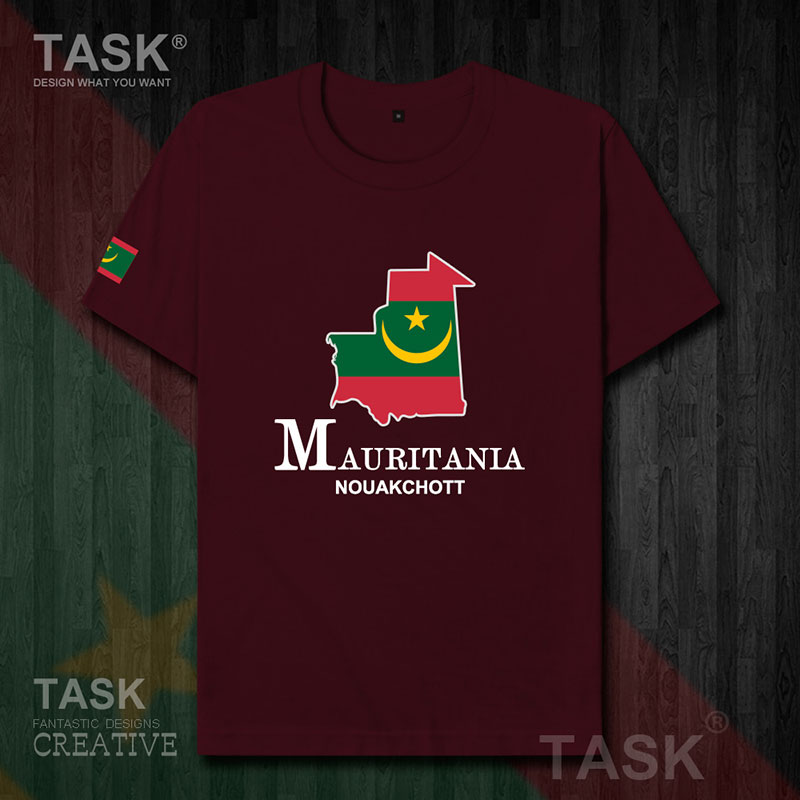 TASK Mauritania Quốc Bản đồ bông ngắn tay áo thun nam và nữ thể thao T-Shirt Summer 50