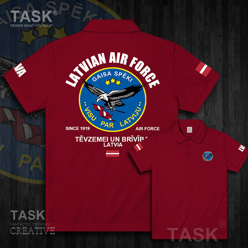 Không quân Quốc gia TASKLatvia Latvia Quân Emblem Combat Force Flip-cổ áo POLO áo sơ mi giản dị Paul Shirt 02