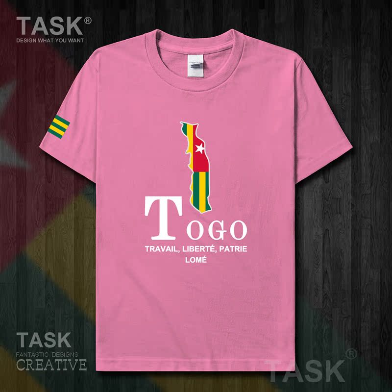 TASK Togo Togo Quốc Bản đồ bông ngắn tay áo thun nam thể thao giản dị mặc Student Slack T-Shirt 50