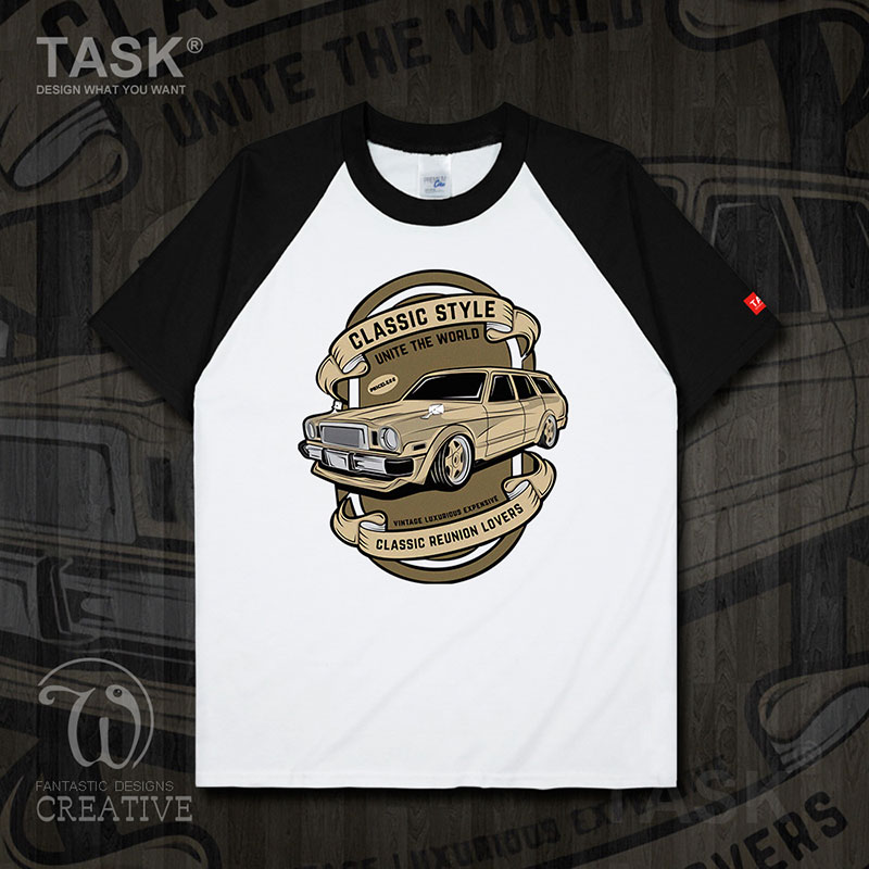 TASK hoài cổ Vintage xe cổ điển cổ điển xe ô tô cổ điển ngắn tay áo thun nam và t-shirt của phụ nữ triều 09 -0007