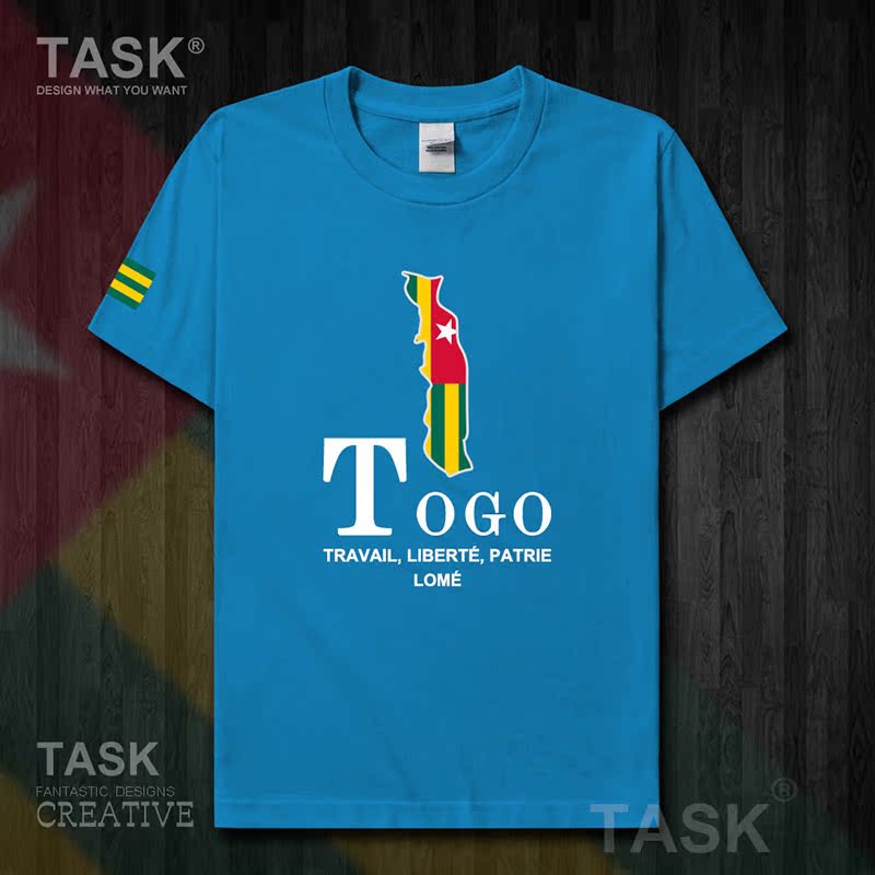 TASK Togo Togo Quốc Bản đồ bông ngắn tay áo thun nam thể thao giản dị mặc Student Slack T-Shirt 50