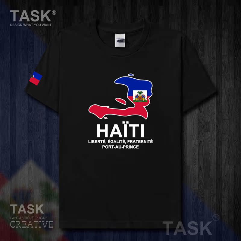 TASK Haiti Quốc Bản đồ Creative bông ngắn tay áo thun nam và nữ Casual thể thao Half-Sleeve Summer 50