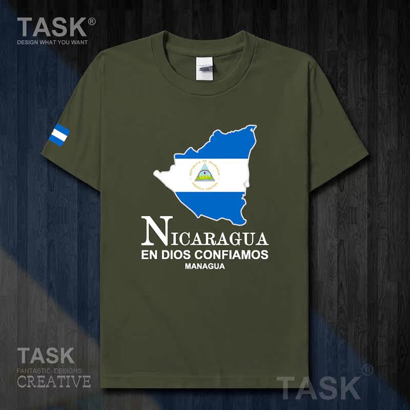 TASK Nicaragua Quốc Bản đồ bông ngắn tay áo thun nam và nữ Casual kích thước lớn ăn mặc mùa hè 50