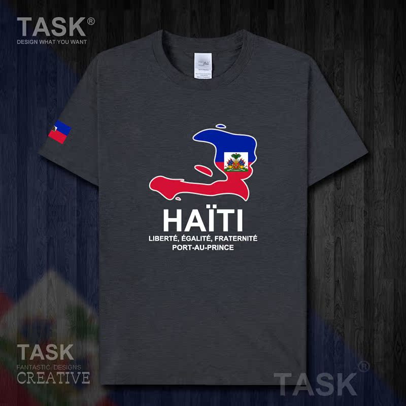 TASK Haiti Quốc Bản đồ Creative bông ngắn tay áo thun nam và nữ Casual thể thao Half-Sleeve Summer 50