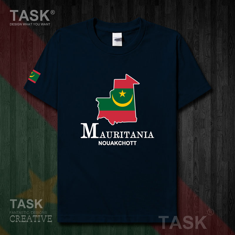 TASK Mauritania Quốc Bản đồ bông ngắn tay áo thun nam và nữ thể thao T-Shirt Summer 50