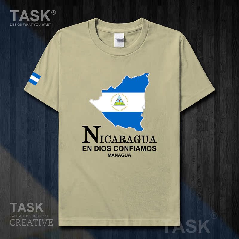 TASK Nicaragua Quốc Bản đồ bông ngắn tay áo thun nam và nữ Casual kích thước lớn ăn mặc mùa hè 50