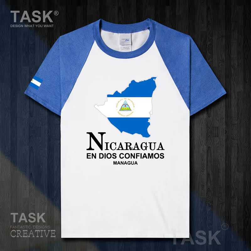 TASK Nicaragua Quốc Bản đồ bông ngắn tay áo thun nam và nữ Casual kích thước lớn ăn mặc mùa hè 50