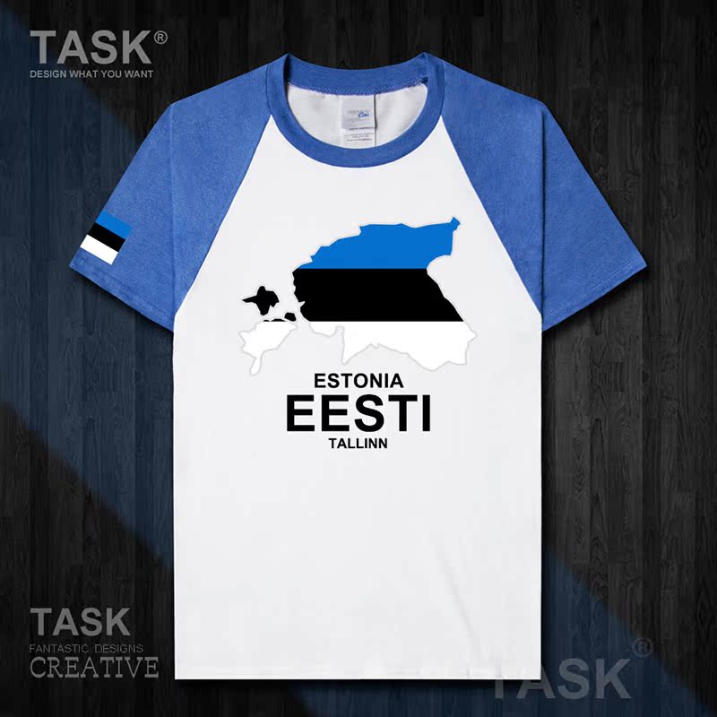 TASKEstonia Quốc Bản đồ bông ngắn tay áo thun nam và nữ Casual thể thao T-Shirt 50