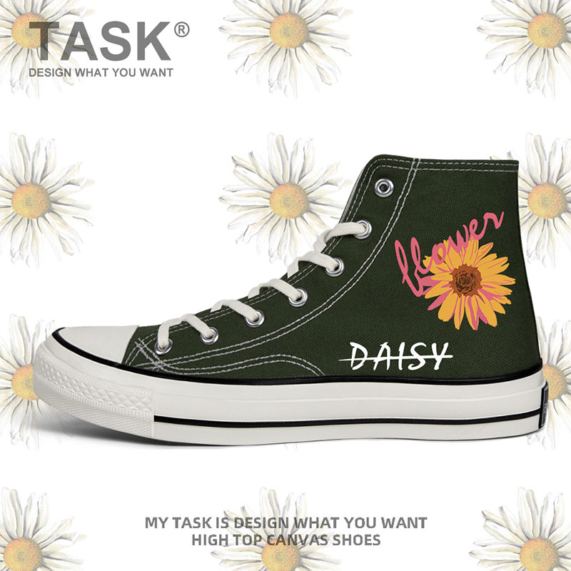 TASK thổi hoa cúc graffiti ins vẽ tay cao xu hướng giúp đỡ giày vải nam giới và phụ nữ hipshoes của cặp vợ chồng Hàn Quốc phiên bản của giày thường