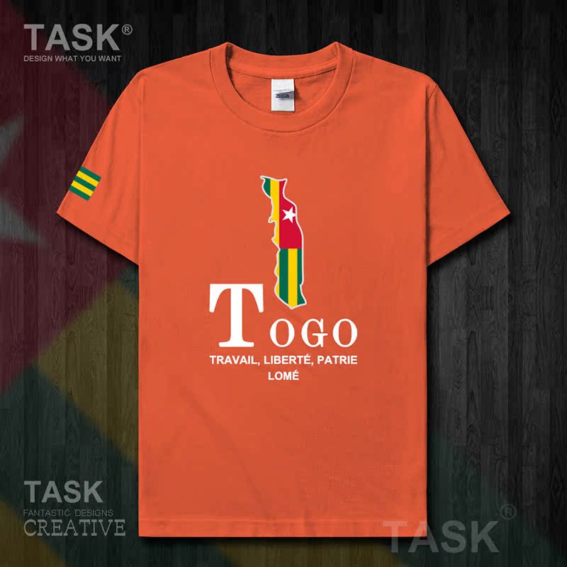 TASK Togo Togo Quốc Bản đồ bông ngắn tay áo thun nam thể thao giản dị mặc Student Slack T-Shirt 50