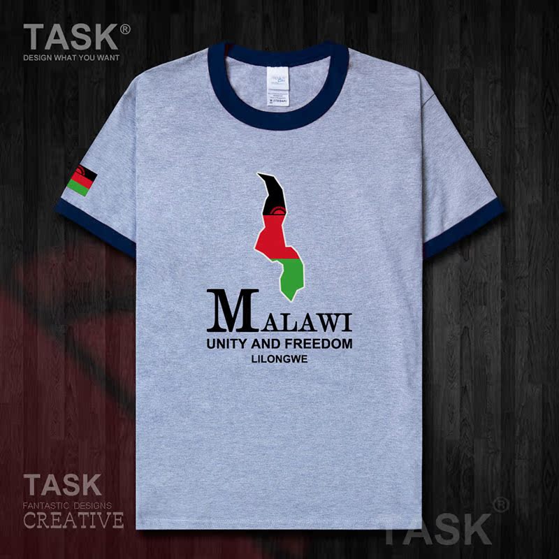 TASK Malawi Quốc Bản đồ bông ngắn tay áo thun áo T-nam và nữ Casual Half-Sleeve in 50