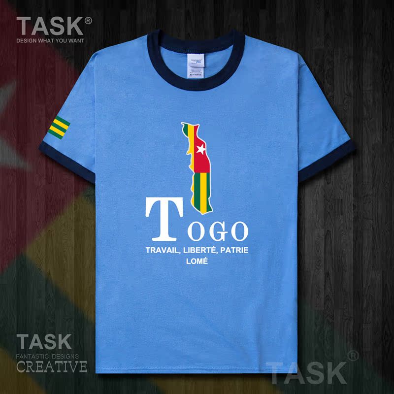 TASK Togo Togo Quốc Bản đồ bông ngắn tay áo thun nam thể thao giản dị mặc Student Slack T-Shirt 50