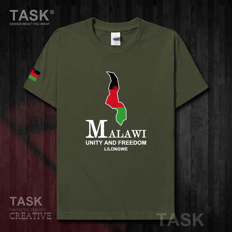 TASK Malawi Quốc Bản đồ bông ngắn tay áo thun áo T-nam và nữ Casual Half-Sleeve in 50