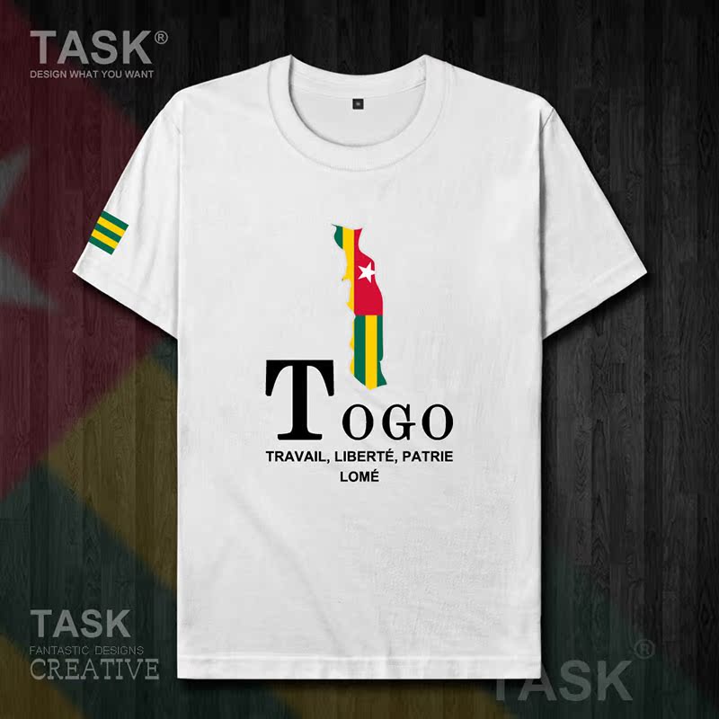 TASK Togo Togo Quốc Bản đồ bông ngắn tay áo thun nam thể thao giản dị mặc Student Slack T-Shirt 50