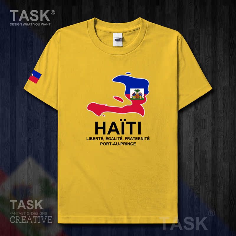 TASK Haiti Quốc Bản đồ Creative bông ngắn tay áo thun nam và nữ Casual thể thao Half-Sleeve Summer 50