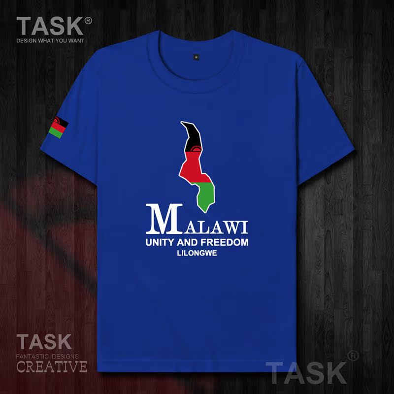 TASK Malawi Quốc Bản đồ bông ngắn tay áo thun áo T-nam và nữ Casual Half-Sleeve in 50