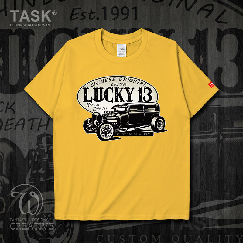 Fans TASK cổ điển Nostalgic Vintage Car Casual Loose ngắn SleeveT áo thun nam và nữ Trend áo thun 0007