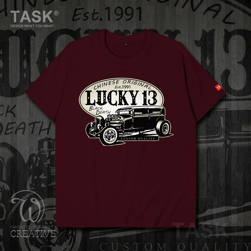 Fans TASK cổ điển Nostalgic Vintage Car Casual Loose ngắn SleeveT áo thun nam và nữ Trend áo thun 0007