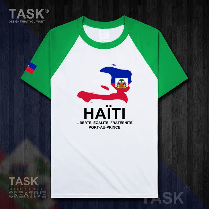 TASK Haiti Quốc Bản đồ Creative bông ngắn tay áo thun nam và nữ Casual thể thao Half-Sleeve Summer 50