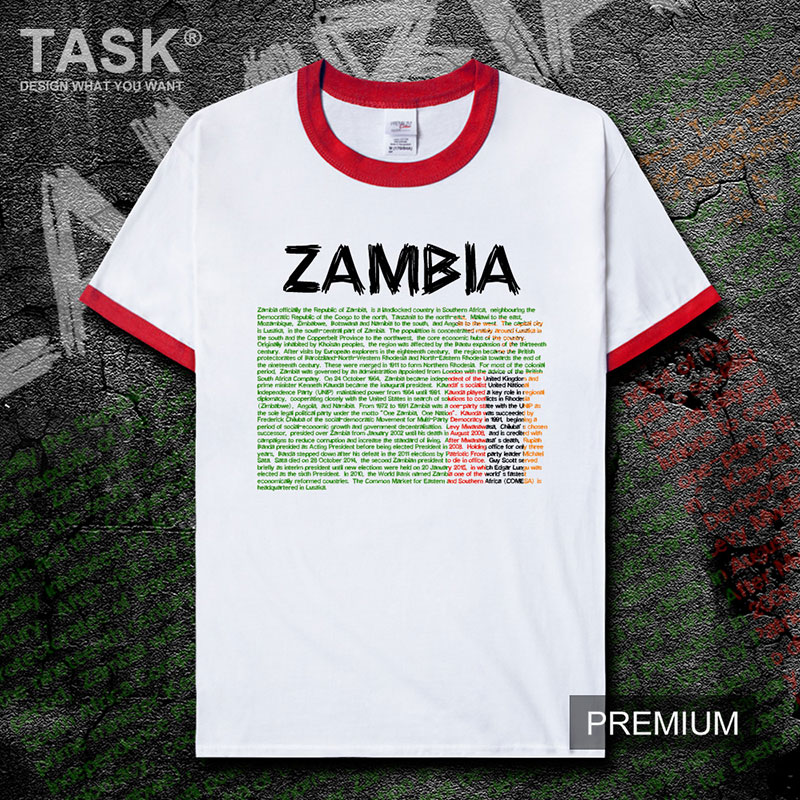 TASK Zambia in bông áo thun nam và bóng đá đội thể thao quốc gia ngắn tay mùa hè của phụ nữ mặc giản dị