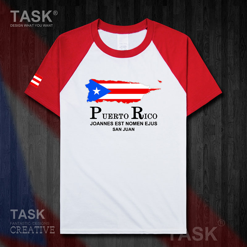 TASK Puerto Rico Puerto Rico Rico Quốc Bản đồ bông ngắn tay áo thun nam và nữ thể thao Lên trên Siapp 50