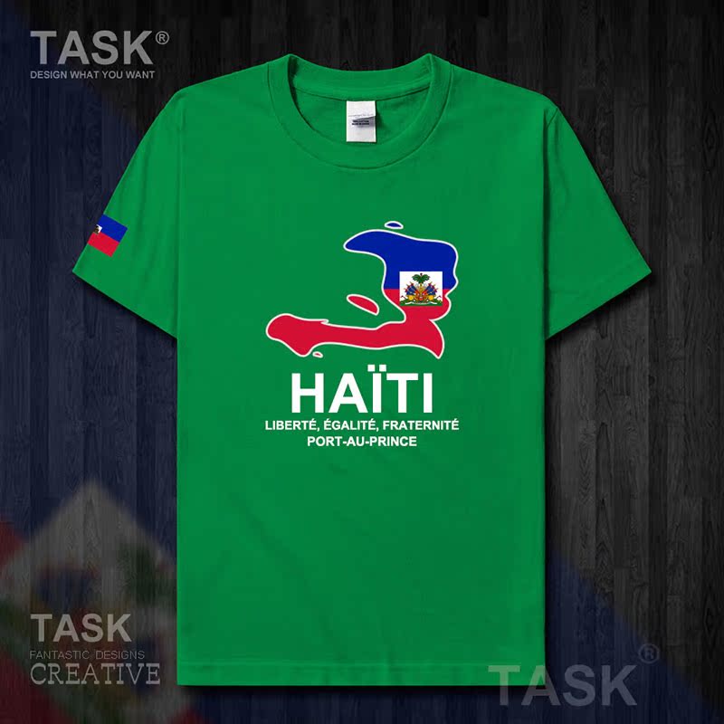 TASK Haiti Quốc Bản đồ Creative bông ngắn tay áo thun nam và nữ Casual thể thao Half-Sleeve Summer 50