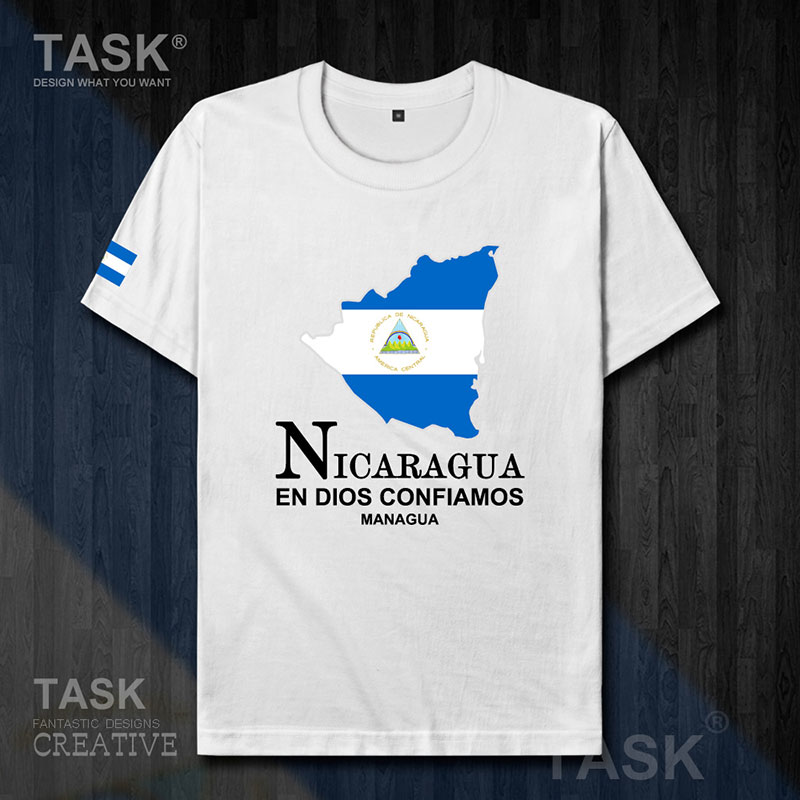 TASK Nicaragua Quốc Bản đồ bông ngắn tay áo thun nam và nữ Casual kích thước lớn ăn mặc mùa hè 50