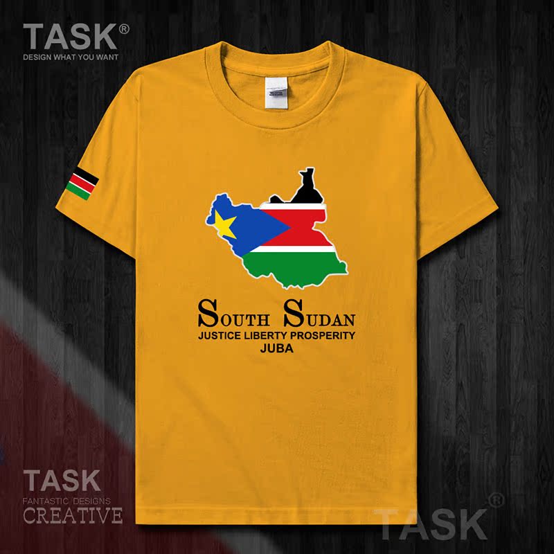 TASK Nam Sudan Quốc Bản đồ bông ngắn tay áo thun nam và Casual nữ T-shirt Spout Summer 50