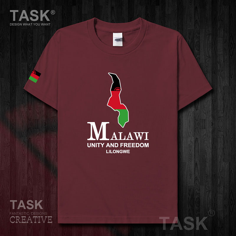 TASK Malawi Quốc Bản đồ bông ngắn tay áo thun áo T-nam và nữ Casual Half-Sleeve in 50