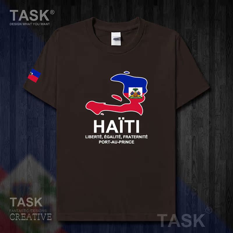 TASK Haiti Quốc Bản đồ Creative bông ngắn tay áo thun nam và nữ Casual thể thao Half-Sleeve Summer 50