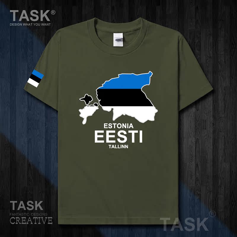 TASKEstonia Quốc Bản đồ bông ngắn tay áo thun nam và nữ Casual thể thao T-Shirt 50