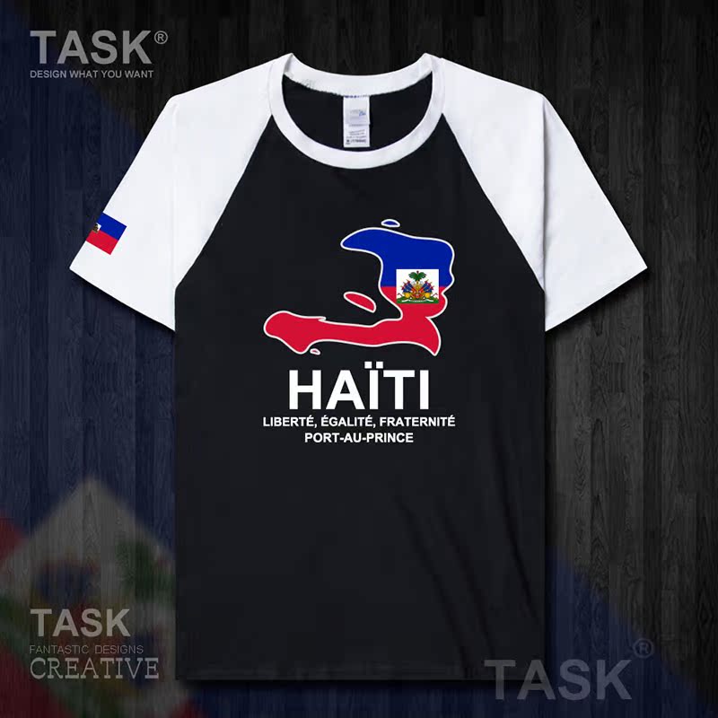 TASK Haiti Quốc Bản đồ Creative bông ngắn tay áo thun nam và nữ Casual thể thao Half-Sleeve Summer 50