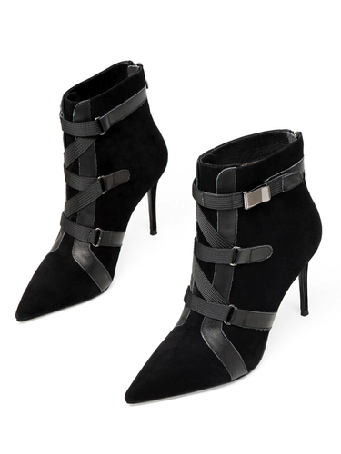 Высокие короткие сапоги, большие туфли-шпильки, из натуральной кожи