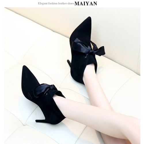 Martens, высокие короткие сапоги с заостренным носом, демисезонная универсальная обувь на высоком каблуке, из натуральной кожи