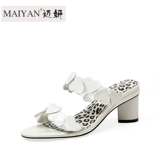 Модные высокие слайдеры, тапочки, обувь, из натуральной кожи