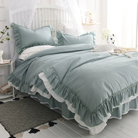 Một gia đình bốn bông lá giường bông ren sen ren công chúa gió màu đơn giản chăn lục giường váy - Bộ đồ giường bốn mảnh chăn ga gối đệm cute