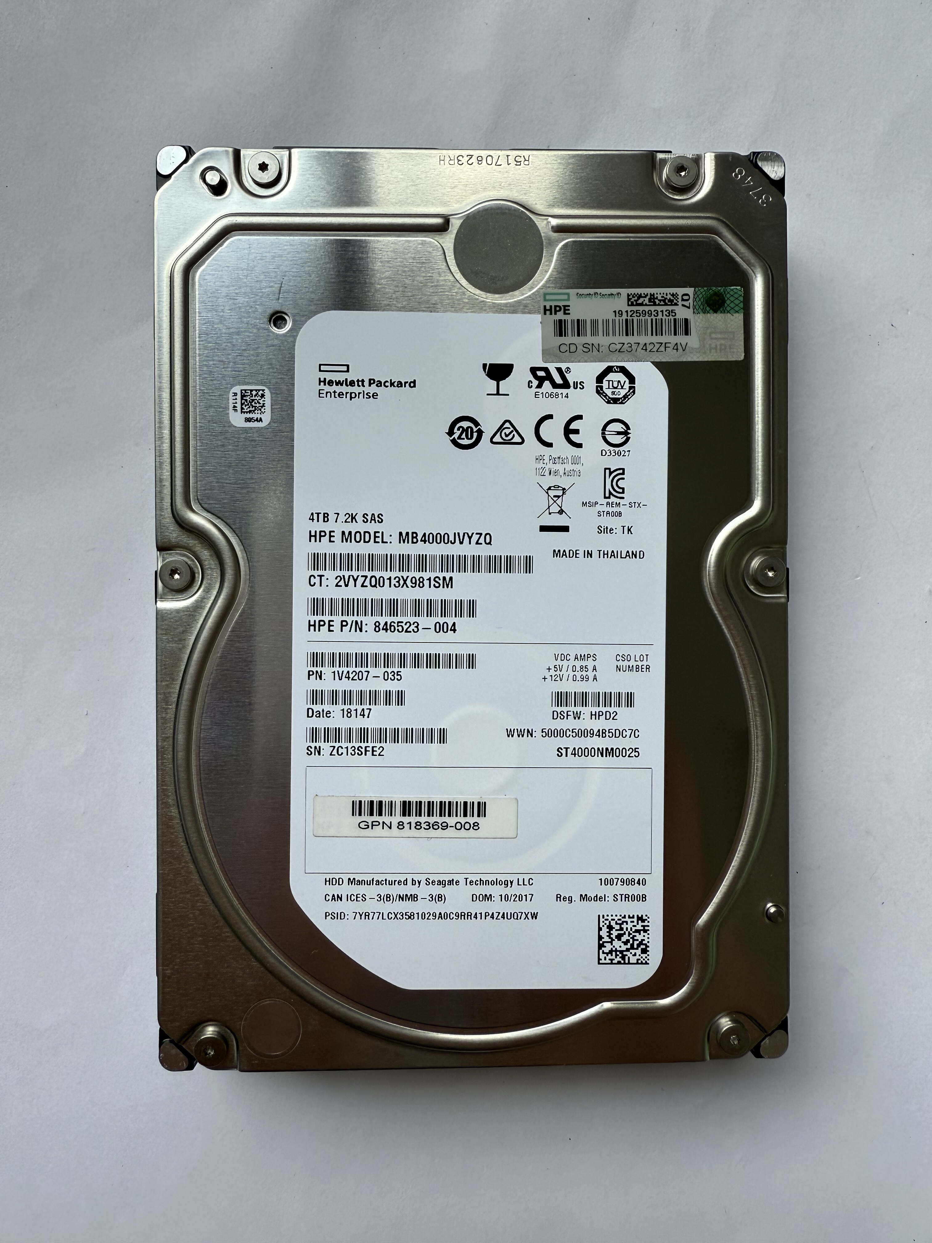 HPE 826550-001/846523-004/818369-008 ST4000NM0025 4TSAS硬盘