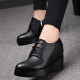 2024秋季新款高跟坡跟厚底女式皮鞋内增高单鞋女春秋百搭黑色女鞋