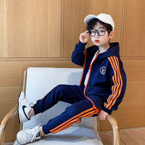 Childrens sportswear suit boys 2022 Spring and Autumn of Long - sleeved hat zipper in the Large Childrens Leisure School Uniform Han Edition