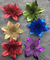 Christmas tree decorations hollow golden leaves Christmas flowers Christmas tree pendants sequins Christmas flowers plastic flowers 12cm