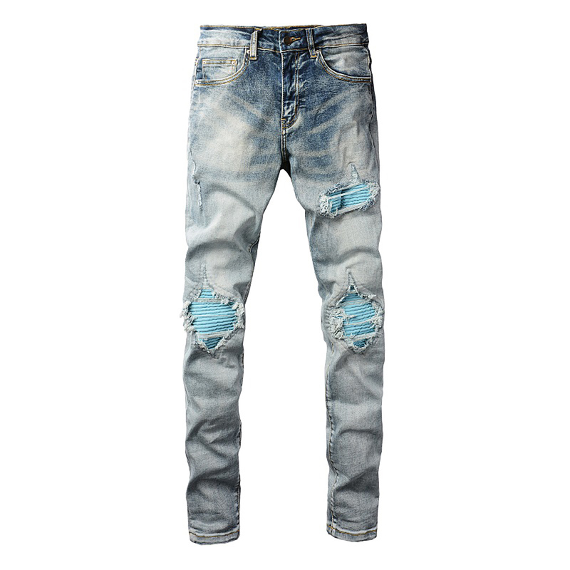 Amr Jeans Mx1A Mil American-Style Slim-Fit Pants, Wear-Resistant High-Street Ripped Skinny Jeans