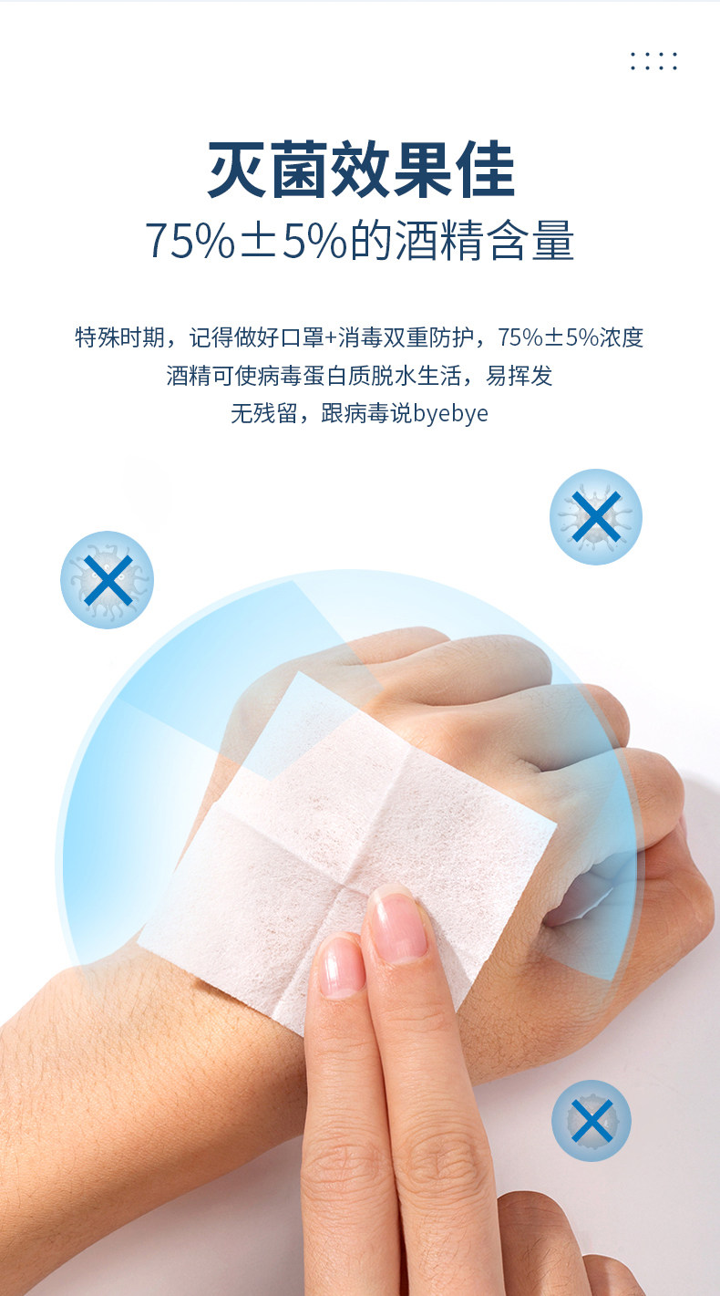 【中国直邮】蓓安适 酒精棉片 6*6cm 100片/盒 75度乙醇消毒