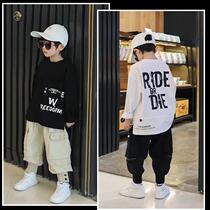 Boomer Boy 2021 Spring Autumn Clothing Pure Cotton T-Shirt New Foreign Air Long Sleeve Undershirt CUHK Childrens Street Dance Blouse