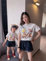 Pro-son-loaded boy pure cotton short sleeve T-shirt Summer clothing Children boys blouses CUHK Tong Shuai Han version of Mother Bottling Tide