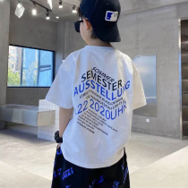 Boy Clothing Boy Han Version Loose Pure Cotton Short Sleeve T-shirt Summer Clothing Children Boy Printed Blouse Big Boy Handsome Tide