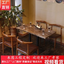 Retro milk tea shop table and chair simple fast food restaurant table and chair canteen theme restaurant snack hot pot restaurant snack shop table and chair
